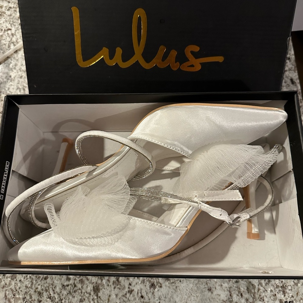 Lulu's Silver and White Satin Heels